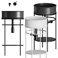 Modern Round Washbasin Design With Black And White Metal Stand Frames Elements 3d model