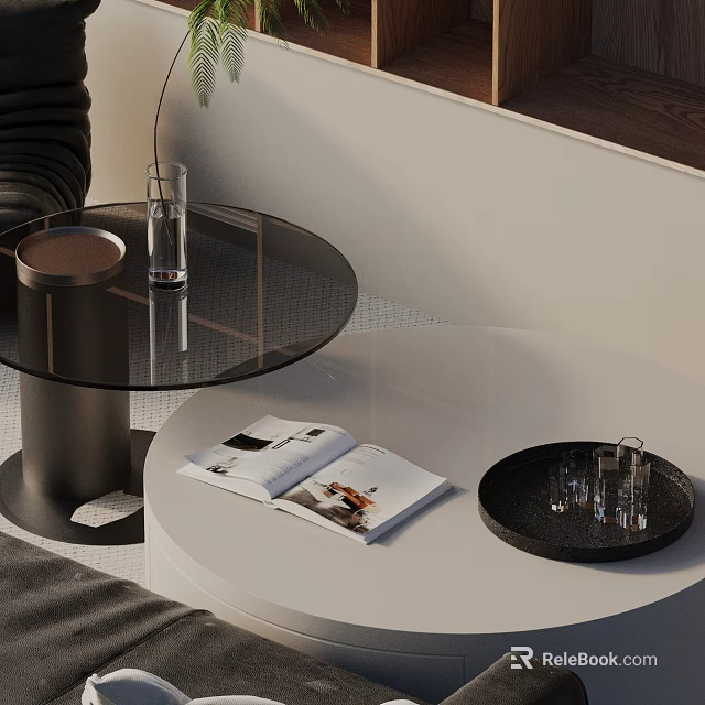 Modern Sofa And Coffee Table Set With Glass Top Metal Base And Magazines 3d model 