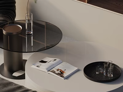 Modern Sofa And Coffee Table Set With Glass Top Metal Base And Magazines 3d model