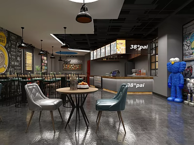 Modern Bubble Tea Shop Interior With Open Layout Tables And Menu Boards 3d model