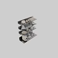 Modern Dinnerware Set Display On Metal Shelves With Plates Cups Coffee Maker And Pepper Mills