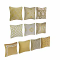 Gold Yellow Decorative Throw Pillows With Geometric Patterns And Floral Designs