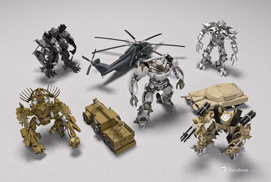 Smart Machines Featuring Robot Figures Helicopter Tank And Vehicle Models 3d model 