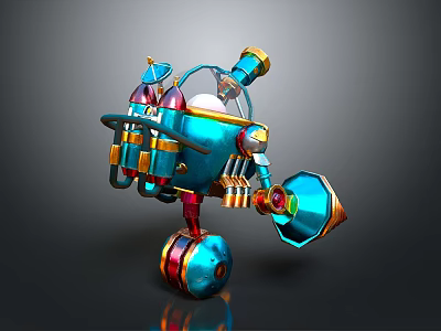 Colorful Commercial Equipment With 3D Mechanical Components Blue Red Gold Accents And Advanced Rotary Parts 3d model