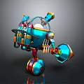 Colorful Commercial Equipment With 3D Mechanical Components Blue Red Gold Accents And Advanced Rotary Parts