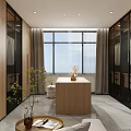 Modern Walk in Closet Interior Design With Wooden Cabinets Glass Doors And Central Island