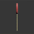 Red Spiral Lollipop With Yellow And Green Striped Stick On Gray Background