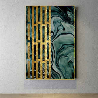 Modern abstract painting gold and silver porch abstract color block decorative painting 3d model