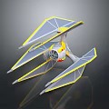 Aerospace Spacecraft Model With Transparent Wings Yellow Borders And Multi Wing Structure