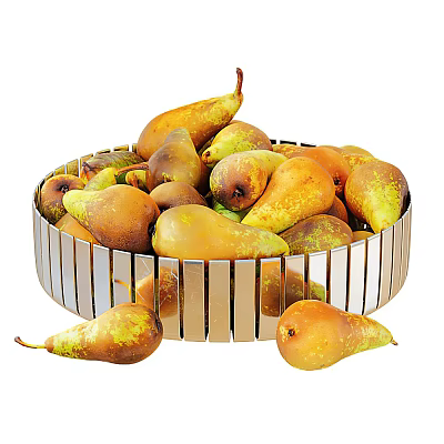 Organic Fresh Ripe Pears Placed In Shiny Metal Tray For Healthy Fruit 3d model
