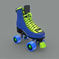 Stylish Blue Roller Skates with Neon Yellow Laces and Blue Wheels with Green Accents