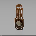 Vintage Carved Brown Thermometer And Clock Device With Classic Design For Temperature And Time