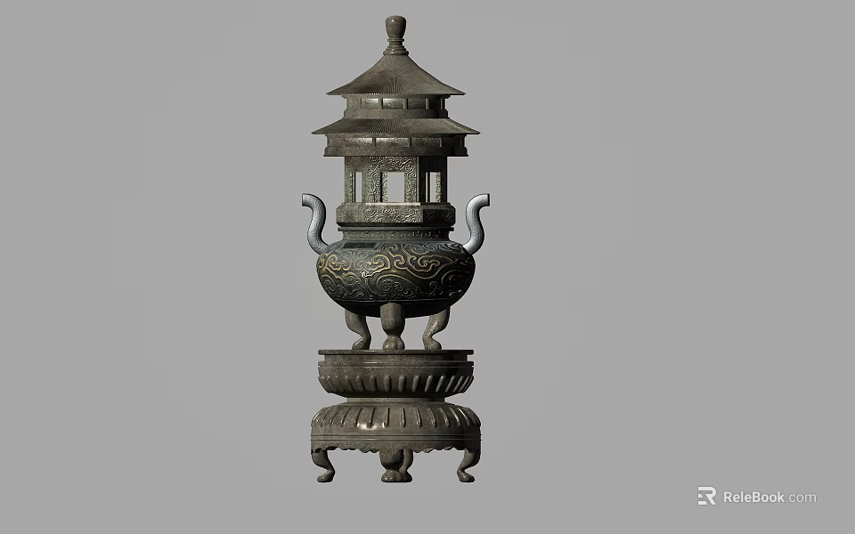 Traditional Metal Ornamental Decoration Set With Multi tiered Structure And Intricate Patterns 3d model 