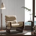 Comfortable Beige Leather Accent Chair With Wooden Frame Floor Lamp And Side Table