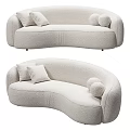 Curved Beige Sectional Sofa With Soft Fleece Upholstery Two Cushions And Round Armrests