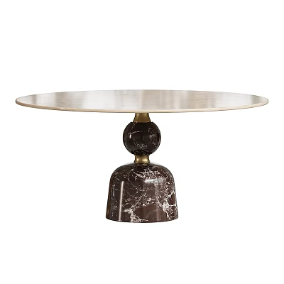 Elegant Round Table With Metallic Top And Dark Marble Spherical Base Design Elements 3d model