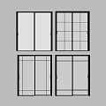 Stylish Sliding Doors Featuring Various Glass Panel Designs And Black Frames 3d model