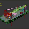Industrial Ship Working Deck With Green Crane Blue Containers And Wooden Logs