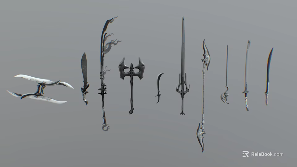 Various Historical Weapon Designs Including Swords Axes Daggers And Spears 3d model 