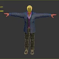 Man Standing with Outstretched Arms Wearing Gray Coat Black Vest Blue Shirt in Gray Background