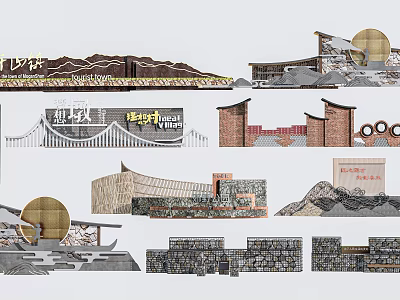 Scenic Wall Architectural Designs With Stone Brick Wooden Elements And Decorative Features 3d model