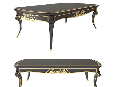 Elegant Classic Black Dining Table With Gold Decorative Accents And Carved Legs 3d model
