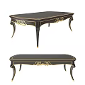 Elegant Classic Black Dining Table With Gold Decorative Accents And Carved Legs