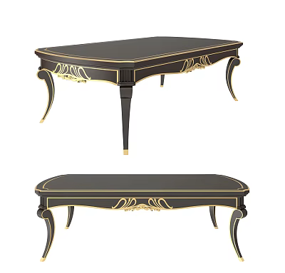 Elegant Classic Black Dining Table With Gold Decorative Accents And Carved Legs 3d model