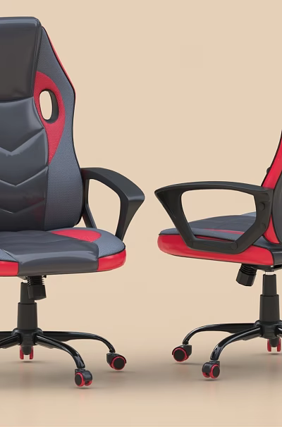 Modern Gaming Office Chair With Black And Red Design Ergonomic Backrest Armrests And Wheeled Base 3d model