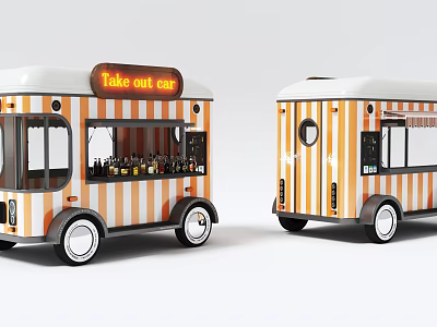 Orange And White Striped Take Out Car With Drinks Display And Service Window 3d model