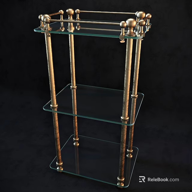 Modern Bathroom Vanity With Glass Shelves And Gold Metal Frames Design 3d model 
