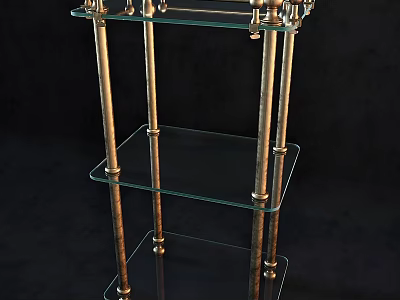 Modern Bathroom Vanity With Glass Shelves And Gold Metal Frames Design 3d model