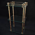 Modern Bathroom Vanity With Glass Shelves And Gold Metal Frames Design