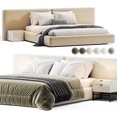 Modern Upholstered Double Bed With Soft Bedding Side Tables And Color Choices 3d model