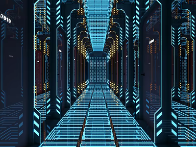 Cyberpunk KTV Corridor With Futuristic Neon Lighting And Mirrored Tech Inspired Walls 3d model