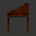 Red Wooden Bench With Carved Backrest And Sturdy Legs For Home Decor