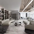 Modern Lounge Area Interior Design With Beige Sofa Coffee Table And Wooden Bookshelves