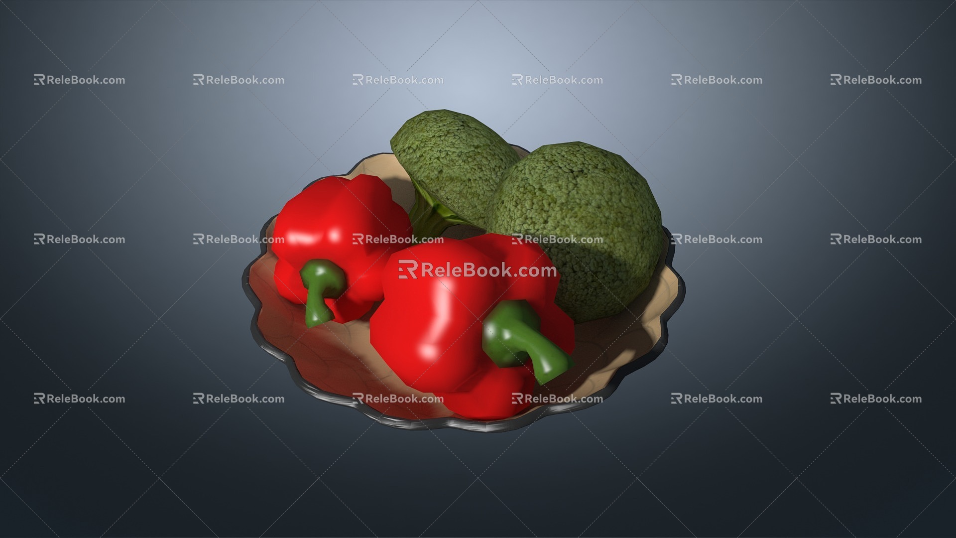 Broccoli with vegetables and peppers 3d model