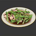 Fresh Asparagus and Mushrooms Dish with Brown Sauce on White Plate