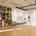 Professional Photography Studio Setup With Tripod Camera White Backdrop And Wooden Floor