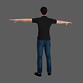 Man in Black Polo Shirt and Blue Jeans with Arms Outstretched Against Gray Background 3d model
