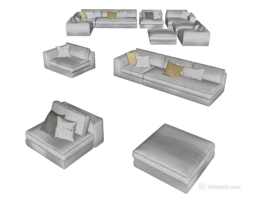 Modern Modular Sofa Set With Multiple Configurations Ottoman And Decorative Cushions 3d model