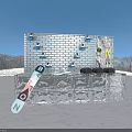 Tobacco and Liquor Store With V Glass Ice Structure And Ski Equipment In Snow Scene