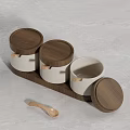Modern Ceramic Spice Jars Set With Wooden Lids And Tray For Kitchen