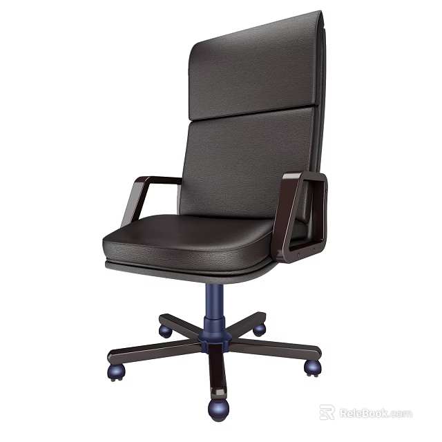 Ergonomic Black Leather Office Chair With High Back Armrests And Five Star Base Wheels 3d model 