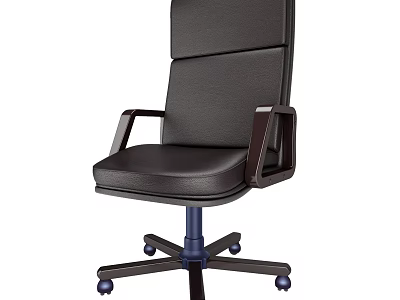 Ergonomic Black Leather Office Chair With High Back Armrests And Five Star Base Wheels 3d model
