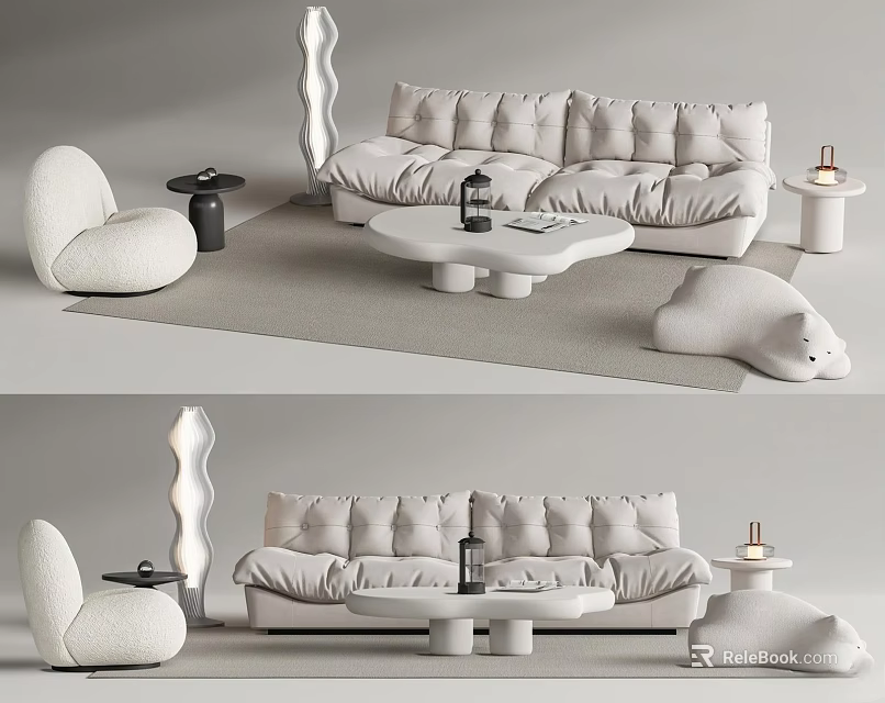 Modern Sofa Coffee Table Set With Irregular Table Side Lamp And Living Decor 3d model 