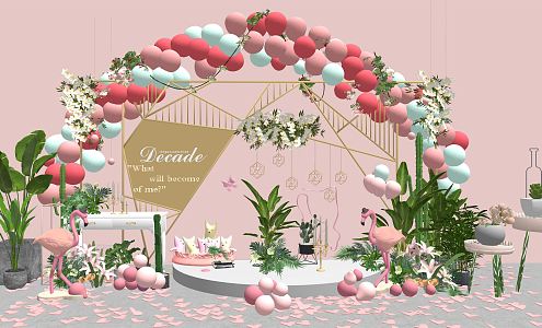 Light Luxury Wedding Birthday Banquet Balloon Ground Decoration Lawn Wedding Birthday Decoration Wedding Bushes Grass Flowers 3d model