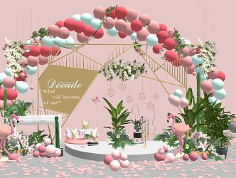 Light Luxury Wedding Birthday Banquet Balloon Ground Decoration Lawn Wedding Birthday Decoration Wedding Bushes Grass Flowers 3d model