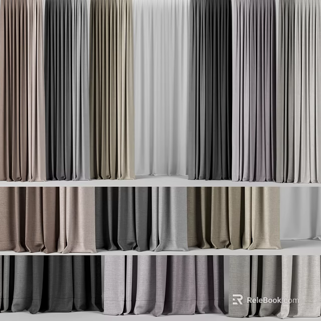 Various Color Curtains with Different Textures for Home Interior Decor 3d model